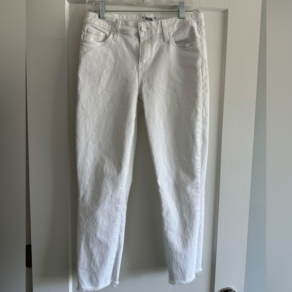 Paige Skyline Crop Skinny Raw-Hem Jeans in Lived In Crisp White - Picture 3 of 5